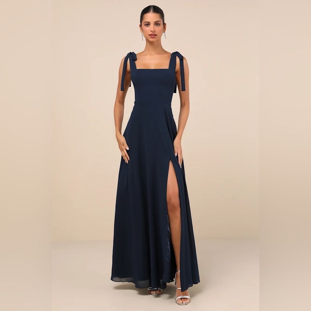 Lulus Love Me Forever Navy Blue Tie-Strap Square Neck Maxi Dress